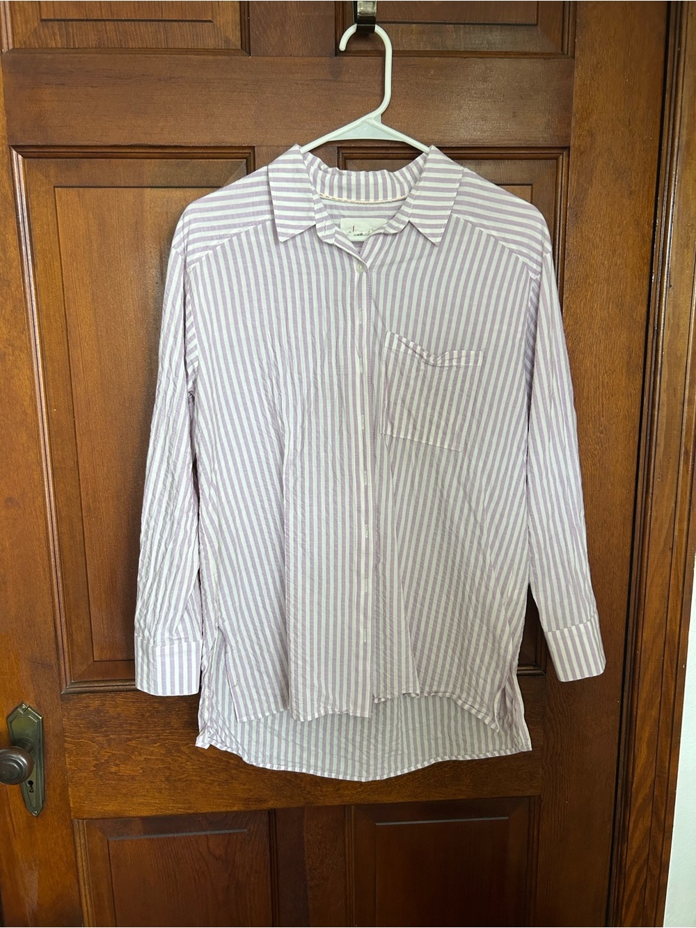 •Anthropologie• purple striped oversized button down shirt